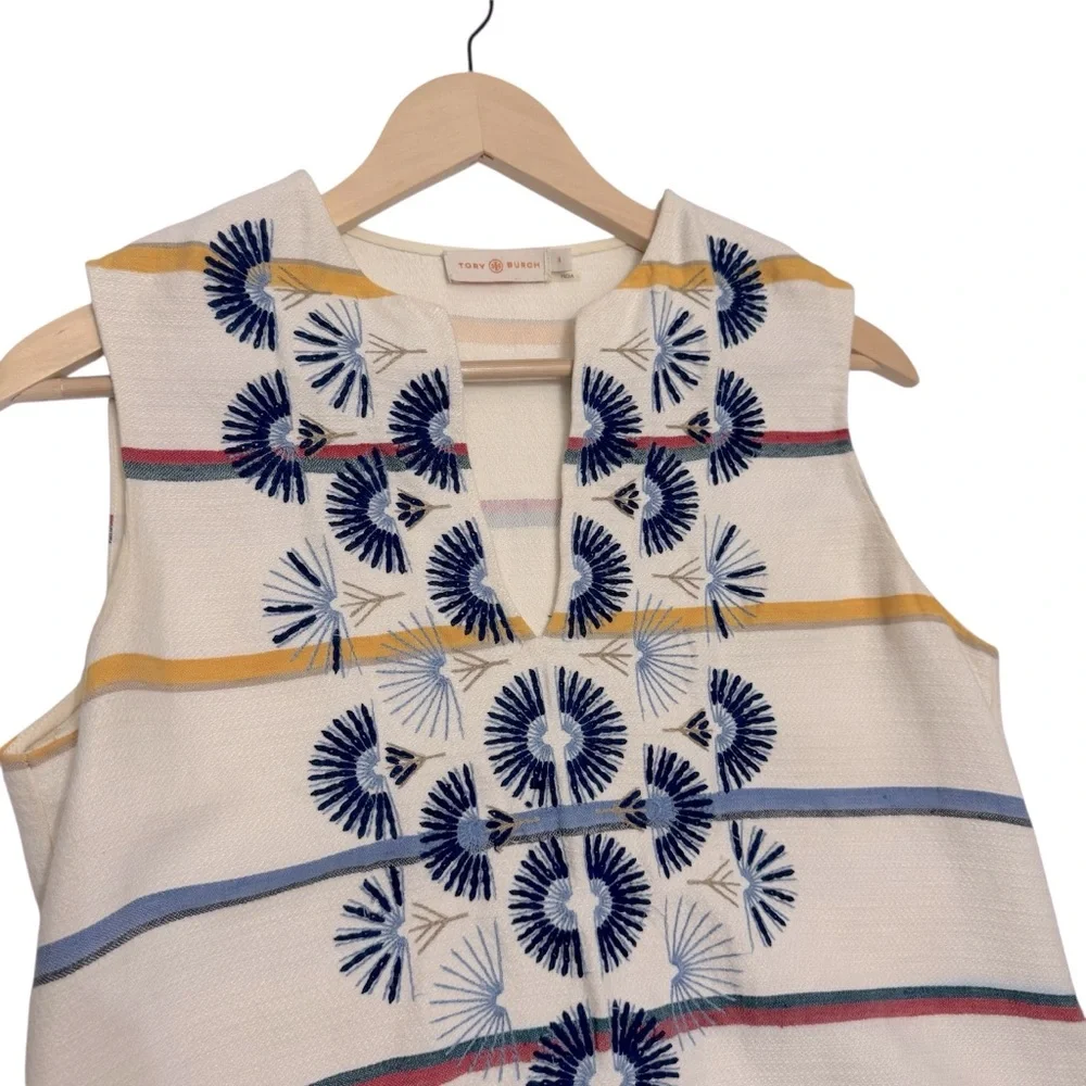 Tory Burch‎ Avery Sleeveless Tunic Top Linen Blend Beige High Low Hem Sz 4